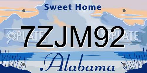 7ZJM92 Alabama License Plate