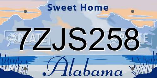7ZJS258 Alabama License Plate