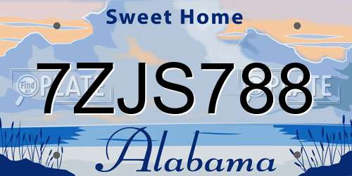 7ZJS788 Alabama License Plate