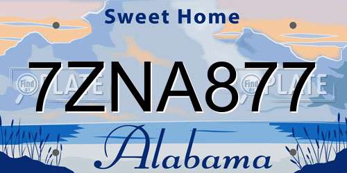 7ZNA877 Alabama License Plate
