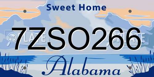 7ZSO266 Alabama License Plate