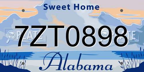 7ZT0898 Alabama License Plate