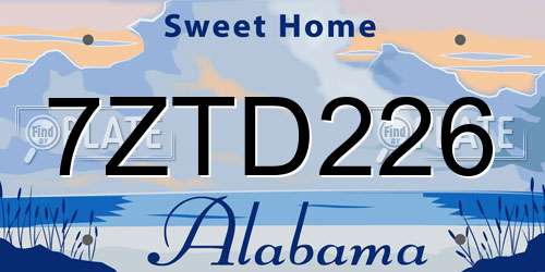 7ZTD226 Alabama License Plate
