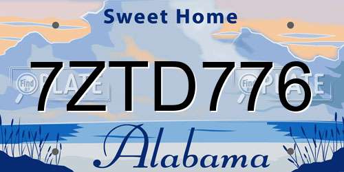 7ZTD776 Alabama License Plate