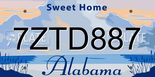 7ZTD887 Alabama License Plate