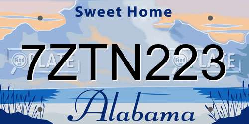 7ZTN223 Alabama License Plate