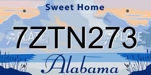 7ZTN273 Alabama License Plate