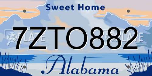 7ZTO882 Alabama License Plate