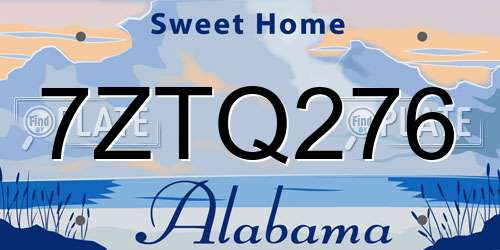 7ZTQ276 Alabama License Plate