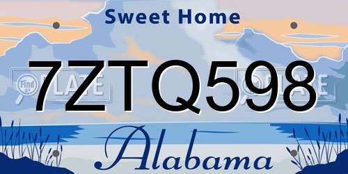 7ZTQ598 Alabama License Plate