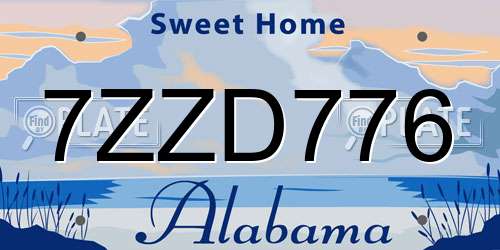 7ZZD776 Alabama License Plate