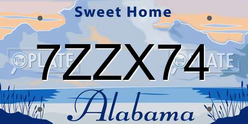 7ZZX74 Alabama License Plate