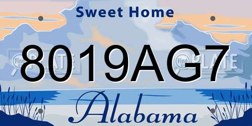 8019AG7 Alabama License Plate
