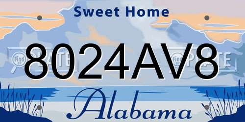 8024AV8 Alabama License Plate