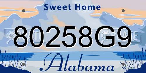 80258G9 Alabama License Plate