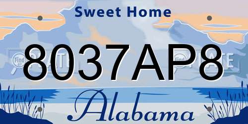 8037AP8 Alabama License Plate