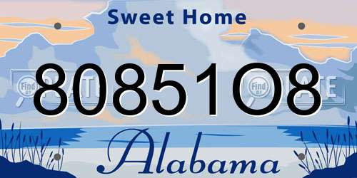 80851O8 Alabama License Plate