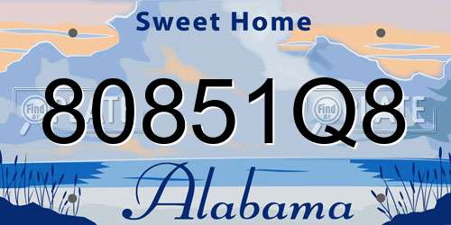 80851Q8 Alabama License Plate