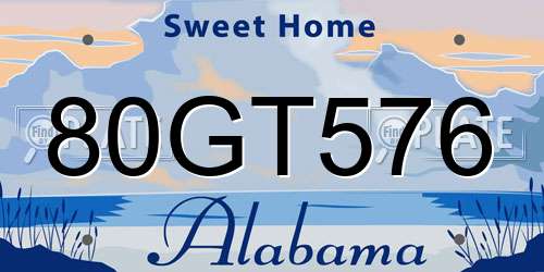 80GT576 Alabama License Plate