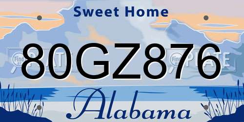 80GZ876 Alabama License Plate