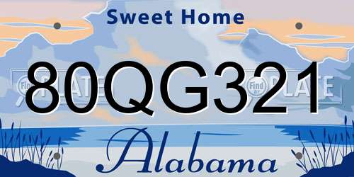 80QG321 Alabama License Plate