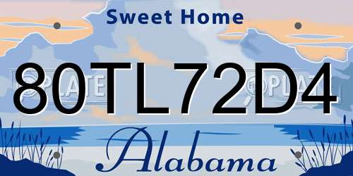 80TL72D4 Alabama License Plate