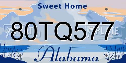 80TQ577 Alabama License Plate