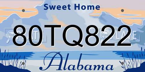 80TQ822 Alabama License Plate