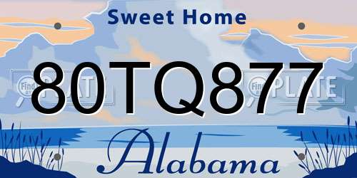 80TQ877 Alabama License Plate