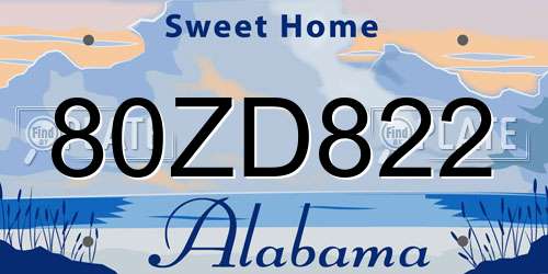 80ZD822 Alabama License Plate