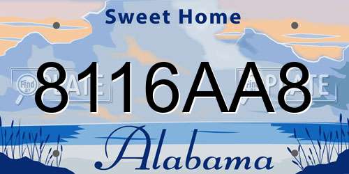 8116AA8 Alabama License Plate