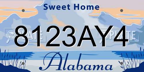 8123AY4 Alabama License Plate