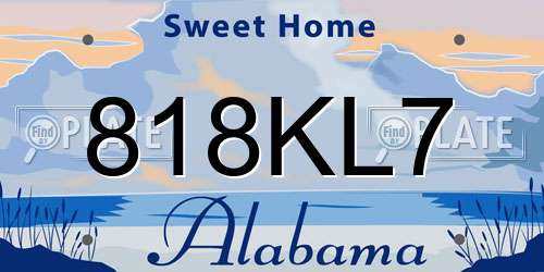818KL7 Alabama License Plate