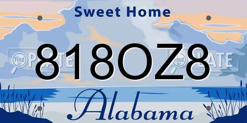 818OZ8 Alabama License Plate
