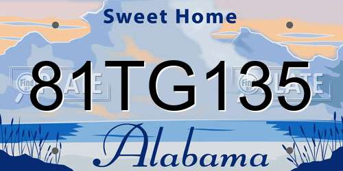 81TG135 Alabama License Plate