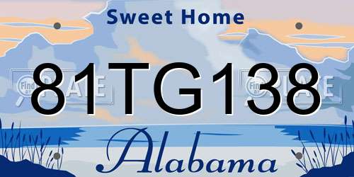 81TG138 Alabama License Plate