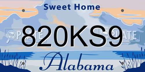 820KS9 Alabama License Plate