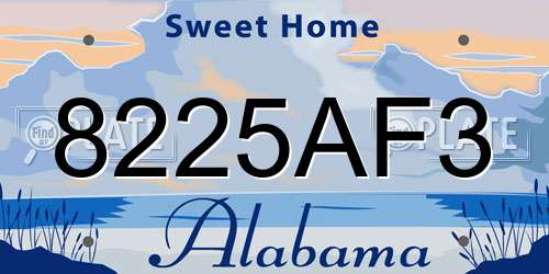8225AF3 Alabama License Plate
