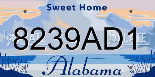 8239AD1 Alabama License Plate