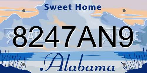 8247AN9 Alabama License Plate