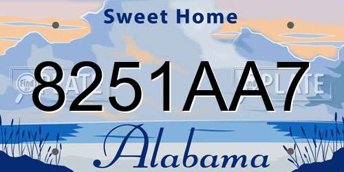 8251AA7 Alabama License Plate