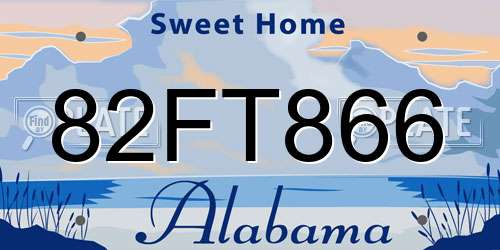 82FT866 Alabama License Plate