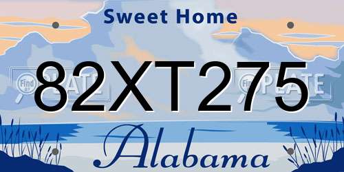 82XT275 Alabama License Plate