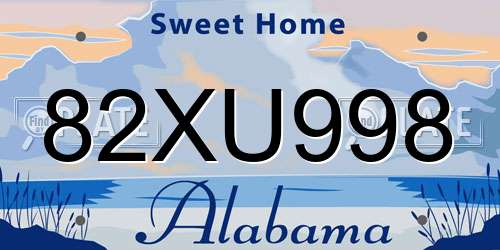 82XU998 Alabama License Plate