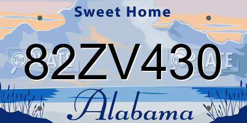 82ZV430 Alabama License Plate