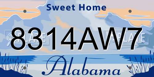 8314AW7 Alabama License Plate