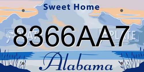 8366AA7 Alabama License Plate