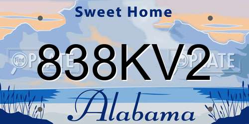 838KV2 Alabama License Plate