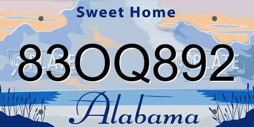 83OQ892 Alabama License Plate