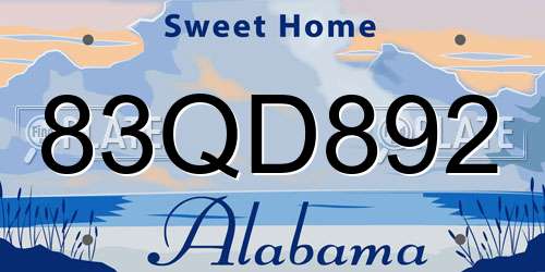 83QD892 Alabama License Plate